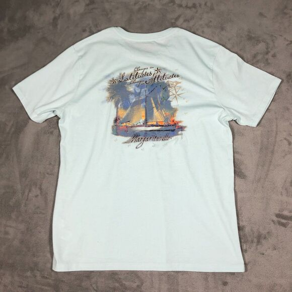 NEW Jimmy Buffett Margaritaville TShirt Unisex Med Blue Change Latitude Attitude - Picture 2 of 8